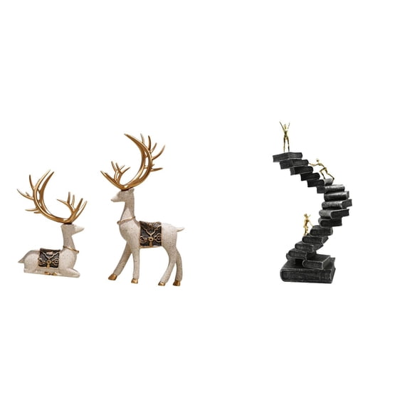 CarpNettore Sitting Standing Deer Statues Thinker Statue Abstract Figure Handicraft Decorative Objects for Living Room Office Bookshelf Desktop Decorations