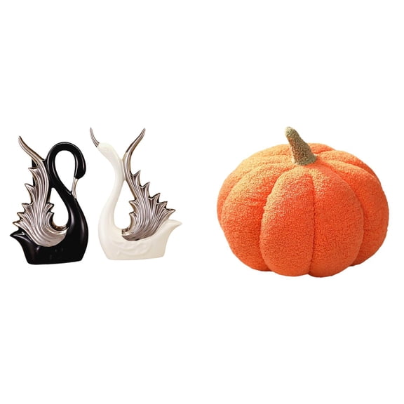 CarpNettore Swan Pumpkin Ceramic Sculpture Plush Decorative Figurines for Shelf Sofa Cushion Anniversary Fireplace Bedroom Room Decor
