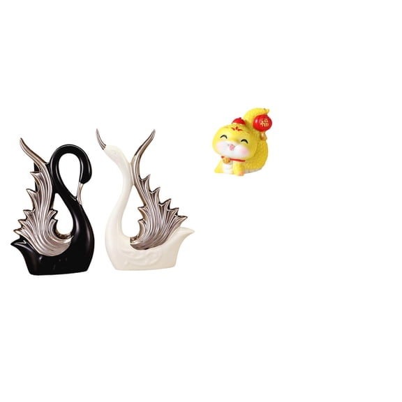 CarpNettore Swan Snake Figurines Ceramic Resin Sculpture Desktop Ornament Shelf Table Centerpiece Anniversary Fireplace Office Bedroom Housewarming Gift