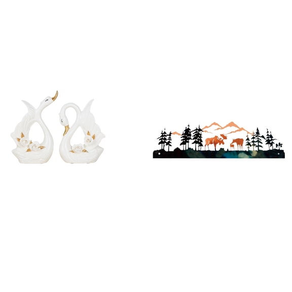 CarpNettore Swan Statue Ceramic Swan Table Sculpture Wall Sculpture Boho Metal Flowers Decor Rustic Deer Carved Art Suitable for Home Decoration Gift Giving