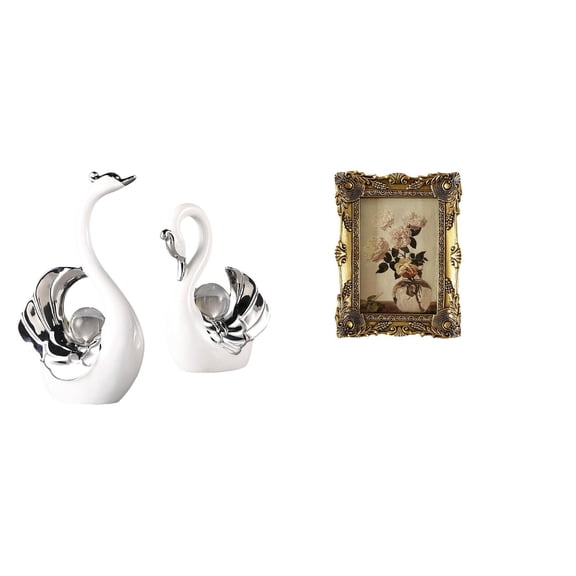 CarpNettore Swan Statue Modern Ceramic Figurine Ornate Picture Frame Antique Baroque Resin Photo Frame Elegant Suitable for Living Room Bedroom of