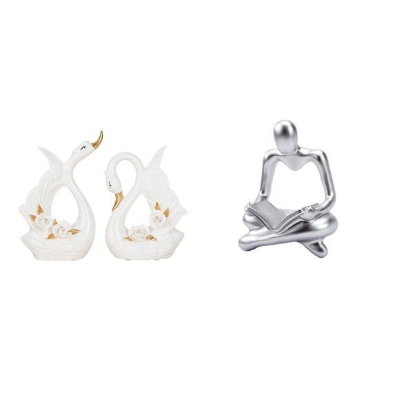 CarpNettore Swan Statues Ceramic Swan Figurine Porcelain Swan Figure Abstract Thinker Statue Resin Sculpture Suitable for Bedroom Living Room Office Gift Giving H
