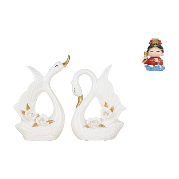 CarpNettore Swan Statues Ceramic Swan Figurine Porcelain Swan Figure Mother Statue Desktop Sculpture Crafted From Ceramic And Resin Suitable for Gift Giving