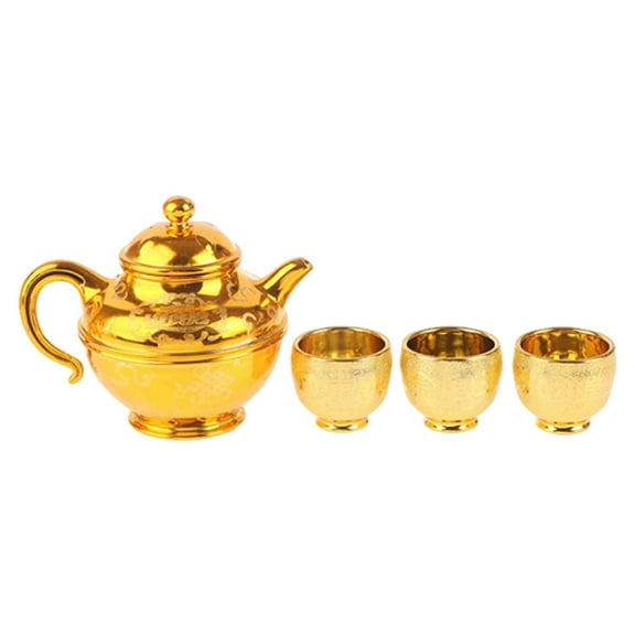 CarpNettore Teapot Set, Drinkware with 3 Cups, Golden Serving Set for Household, Table Decoration, for Dining Room, Wedding, Home, Party, Holiday Style B