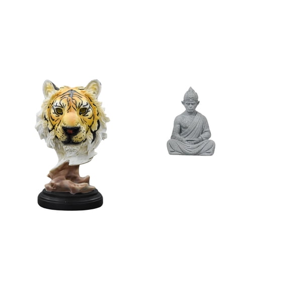 CarpNettore Tiger Head Monkey Buddha Animal Figurine Crafts Modern Statue for Entrance Living Room Bookshelf Table Hallway Hotel Patio Backyard Buddhist Collectible Miniature Sun Wukong Sculpture