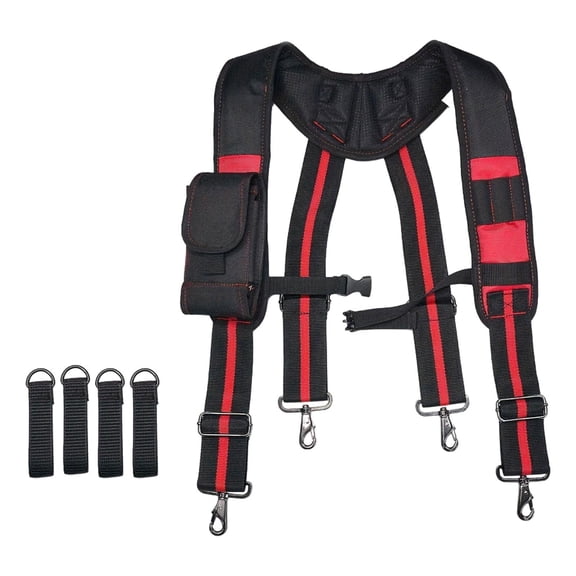 CarpNettore Tool Belt Suspender Adjustable Work Belt Suspender with Attachment Loops Hanging Black and Red