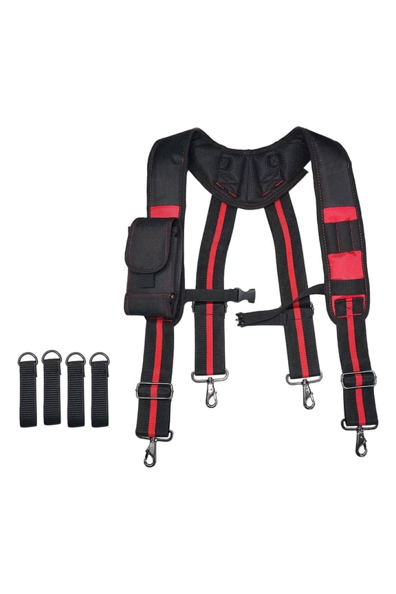 Tool Belt Suspender Adjustable Work Belt Suspender with Attachment Loops Hanging Black and Red