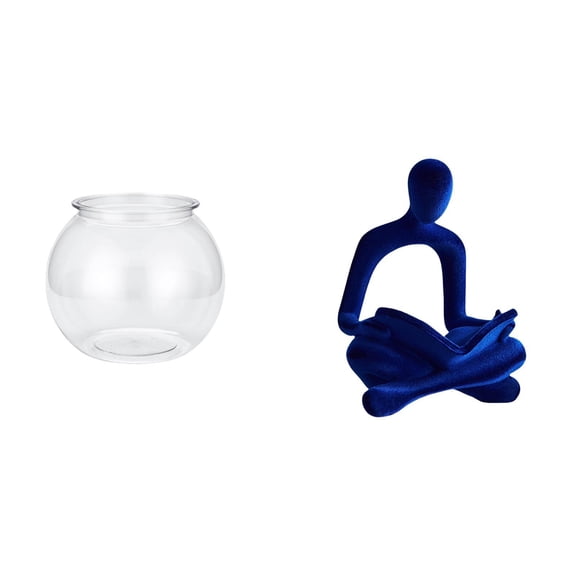 CarpNettore Transparent Small Fish Tank Human Figurine Abstract Thinker Statue Decorations Art Versatile Collection Desktop Ornament Sculpture for Office Table Home Decors Plants Small Round