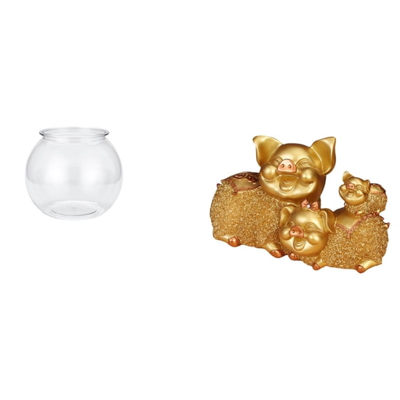 CarpNettore Transparent Small Fish Tank Ornament Aquarium Bowl Vase Table Home Decor with Lucky Pig Figurine Modern Collectible Animal Statue Resin Sculpture