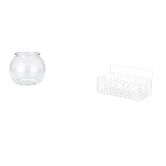 CarpNettore Transparent Small Fish Tank Round Ornament Aquarium Bowl Tabletop Home Decor with Wall Hanging Floating Metal Wire Storage Basket Shelves for Kitchen Bathroom Living Room