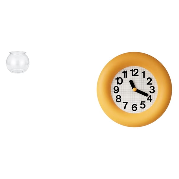 CarpNettore Transparent Small Fish Tank for Small Fish Round Ornament Aquarium Bowl Vase Table Office Home Plants Contemporary Analog Wall Clock Silent Hanging Round Wood Kitchen Dining Room