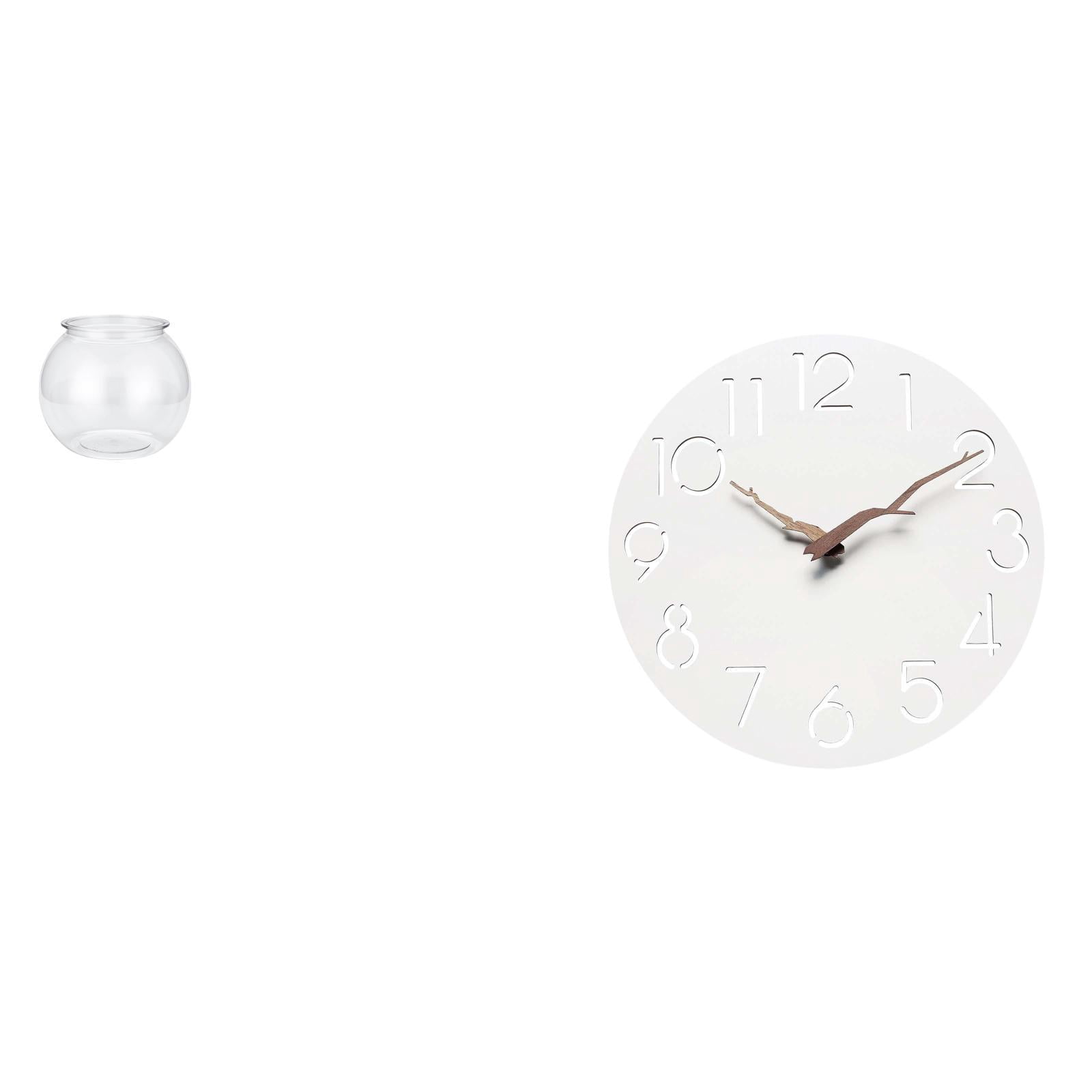CarpNettore Transparent Small Fish Tank for Small Fish Round Ornament Aquarium Fish Bowl Vase Table Office Home Plants Wall Clock Hanging Easy to Read Silent Art Decorative Kitchen Study Room