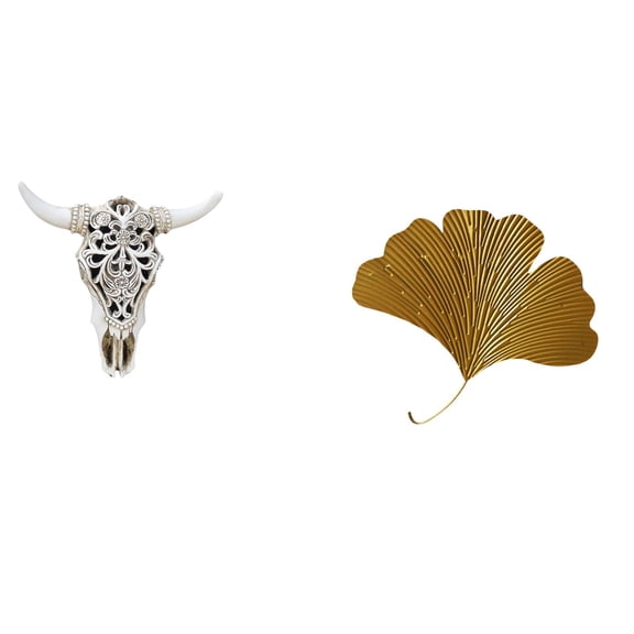 CarpNettore Tribal Bull Head Sculpture and Ginkgo Leaves Abstract Wall Hanging Art for Office Farmhouse Bedroom Living Room Hotel Dining Room Restaurant