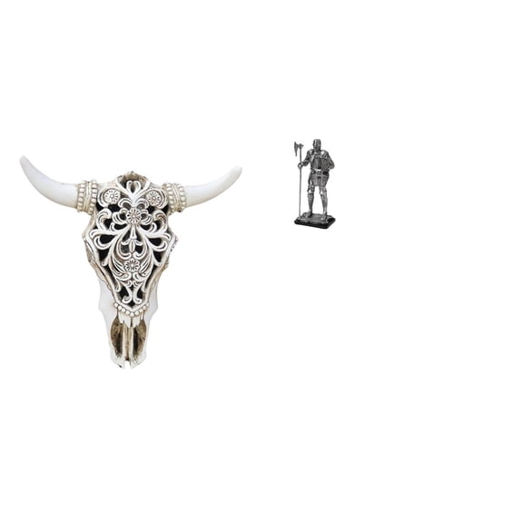 CarpNettore Tribal Bull Head Sculpture and Knight Figurine Decorative Statue Wall Hanging Art Ornament for Office Farmhouse Bedroom Entryway Fireplace Home Decor