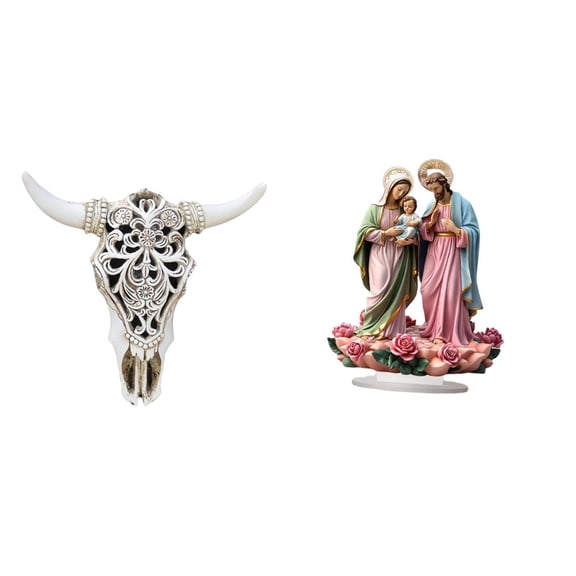 CarpNettore Tribal Bull Head Sculpture Wall Hanging Art and 2D Acrylic Desktop Decor DIY Unique Tabletop Ornament for Office Farmhouse Bedroom Holiday Home Decor