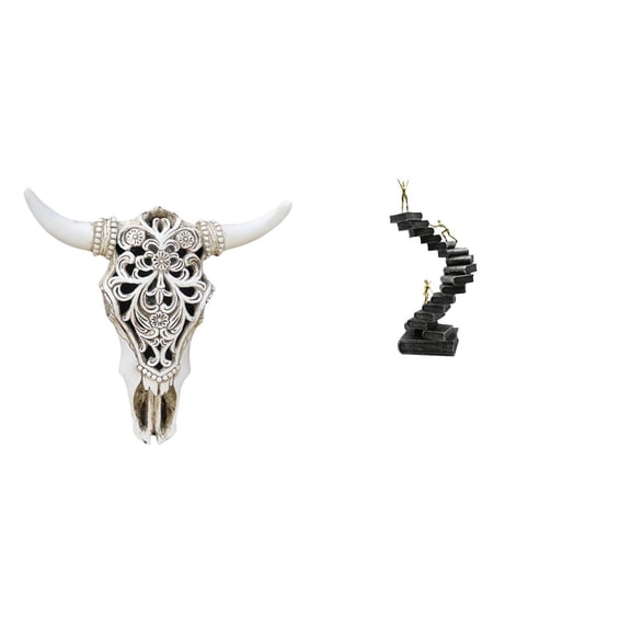 CarpNettore Tribal Bull Head Sculpture Wall Hanging Art Ornament for Office Farmhouse Bedroom Resin Abstract Figure Handicraft Bookshelf Decorative Objects Deskto