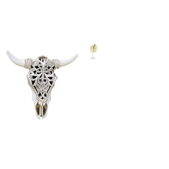 CarpNettore Tribal Bull Head Wall Hanging Art and Metal Leaf Sculpture Ornament for Office Farmhouse Bedroom Home Bookshelf Bar Decoration
