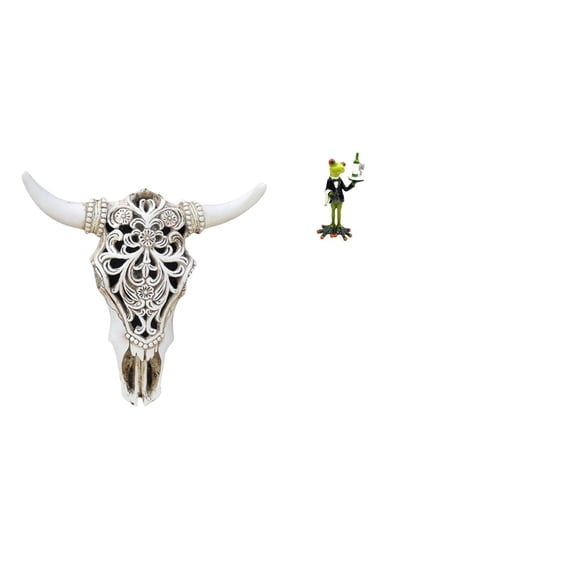 CarpNettore Tribal Bull Head Wall Hanging Sculpture Ornament for Office Farmhouse Bedroom and Creative Waiter Frog Animal Figurine Tabletop Decoration for Fireplace Entrance Shelf Gift
