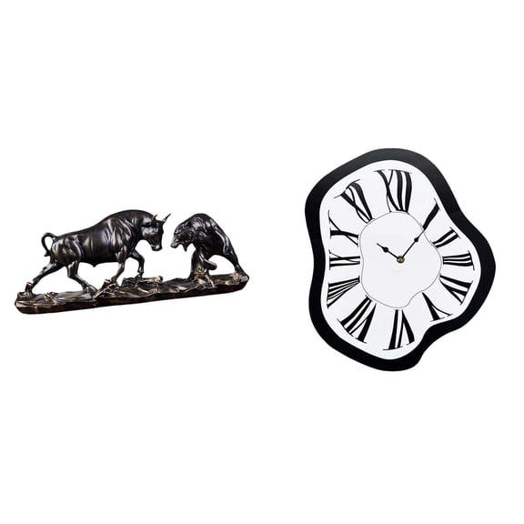 CarpNettore Unique Creative Melting Clock Distorted Wall Clock Modern Artwork Chinese Style Bull Figurine Animal Sculpture for Desk Birthdays Gifts