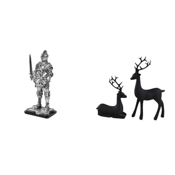 CarpNettore Vintage Knight And Deer Resin Sculpture Creative Tabletop Ornament for Entryway Bookshelf Office Desk Living Room Study Housewarming Gift
