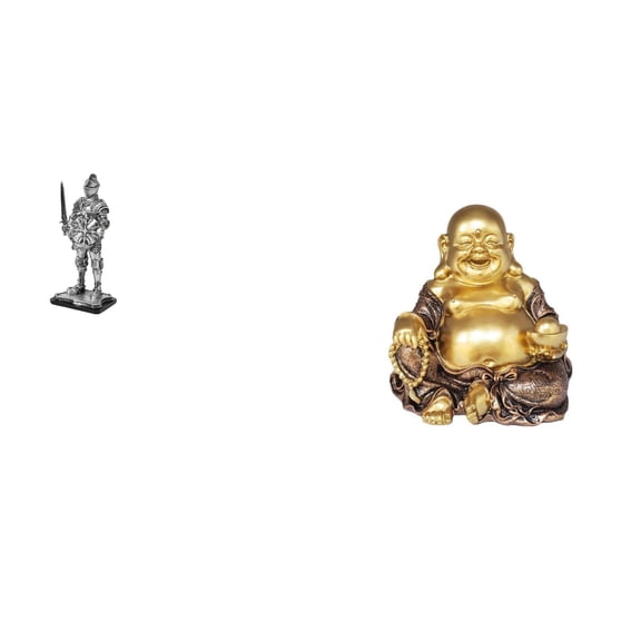 CarpNettore Vintage Knight And Maitreya Buddha Sculpture Creative Tabletop Ornament for Entryway Bookshelf Office Desk Housewarming Anniversary Gift
