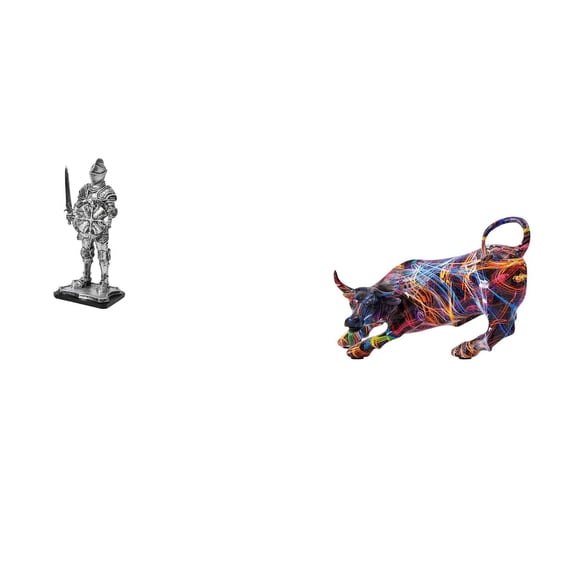 CarpNettore Vintage Knight Bull Sculpture Creative Tabletop Ornament Colorful Resin Figurines Artwork for Entryway Bookshelf Office Desk Housewarming Gift Feng Sh
