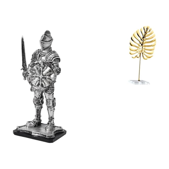 CarpNettore Vintage Knight Leaf Sculpture Creative Tabletop Ornament Abstract Metal Figurine for Entryway Bookshelf Office Desk Home Housewarming Gift
