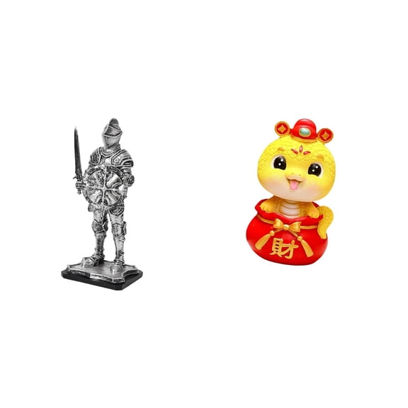 CarpNettore Vintage Knight Snake Statue Sculpture Creative Tabletop Ornament Figurine for Entryway Bookshelf Office Desk Housewarming Gift Chinese New Year 2025 S