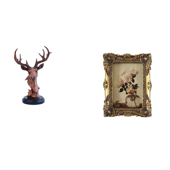 CarpNettore Vintage Resin Deer Head Photo Frame Ornament for Tabletop Hallway Wedding Decoration Nightstand Desktop Animal Statue Home Decor
