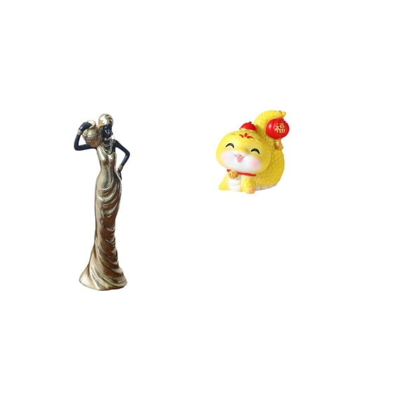 CarpNettore Vintage Tribal Lady and Cartoon Snake Resin Sculpture Tabletop Ornament Decorative Figurine for Desk Shelf Table Centerpiece Office Bedroom Housewarming Gift