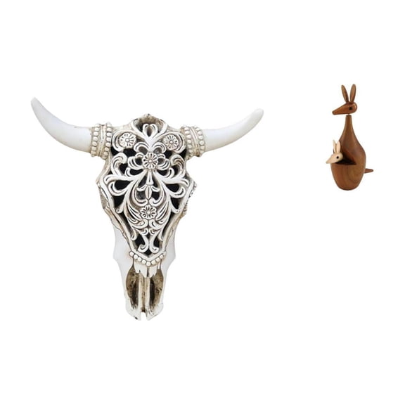 CarpNettore Wall Sculpture Resin Cow Head Wall Decor Animal Figurine Statue Unique Resin And Wooden Material Suitable for Home Decoration Living Room Office
