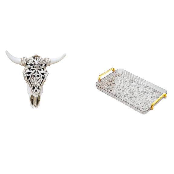 CarpNettore Wall Sculpture Resin Cow Head Wall Decor Kitchen Serving Tray Rectangle Serving Platter Storage Tray with Raised Edges Comfortable Handle Unique