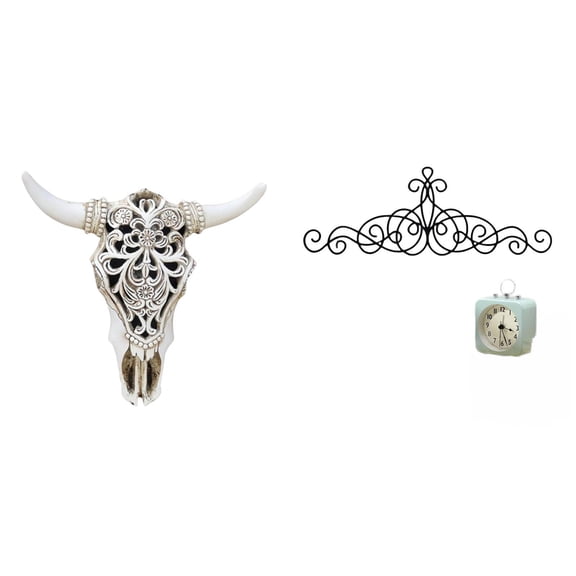 CarpNettore Wall Sculpture Resin Cow Head Wall Decor Scroll Wall Art Rustic Metal Ornament Statue Hanging Decoration Unique Resin Metal Material Suitable Fo