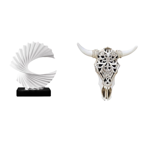 CarpNettore Wave Sculpture Abstract Modern Resin Statue Cow Head Wall Decor Pattern Ornament Vivid Decorative Figurine Suitable for Gift Giving Office Home Decora