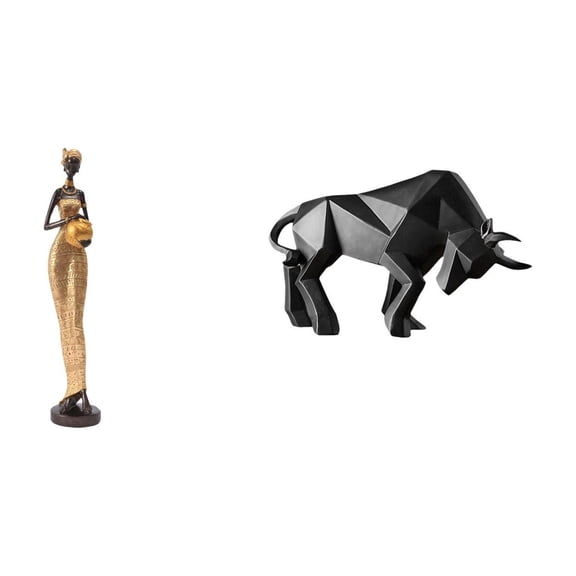 CarpNettore Women Statues African Figurines Collectible Sculptures Bull Statue Resin Lifelike Artistic Desk Decoration Suitable for Gift Giving Home Decoration of