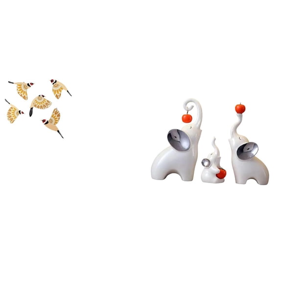 CarpNettore Wooden Bird Wall Art Hanging Ornament and Elephant Sculptures Animal Statues Crafts for Housewarming Gift Decorative Office Bedroom Indoor Versatile Family Figurines