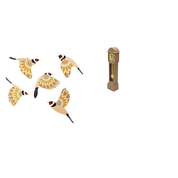 CarpNettore Wooden Bird Wall Art Hanging Ornament and Miniature Grandfather Clock Collectible Decorative Office Bedroom Indoor Versatile Classic Vintage Housewarming Gift Model DIY Scene
