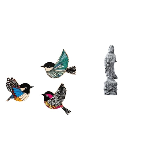 CarpNettore Wooden Bird Wall Art and Guan Yin Statue Stone Ornament Feng Shui Buddhist Decoration for Garden Study Room Farmhouse Hallway Bedroom