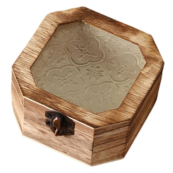 CarpNettore Wooden Storage Box Organizer Sturdy Keepsake Box for Entryway Kitchen Makeup Octagon Light Brown