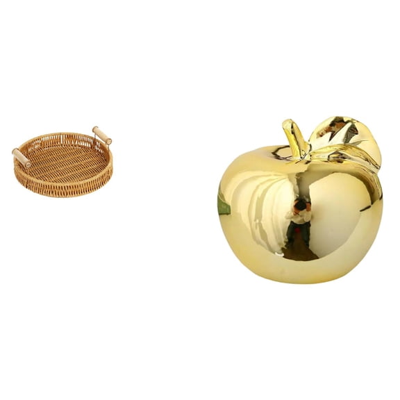 CarpNettore Woven Fruit Baskets Snack Serving Bowl Fruit Basket Bread Plate Ceramic Figurine Decoration Collection Craft Delicate Ornament Desktop Statue for Porches Restaurants Offices