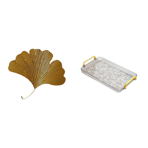 CarpNettore Wrought Iron Ginkgo Leaves Wall Decor and Dessert Plate Coffee Table Tray with Handle for Living Room Office Hotel Dining Room Restaurant Farmhouse Bedroom Party