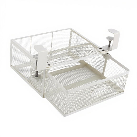 CarpNettore under Desk Drawer Organizer Slide Out C Clamp Tray Easy Installation Keep Tidy Hang Shelf under Desk Storage Drawer Container white