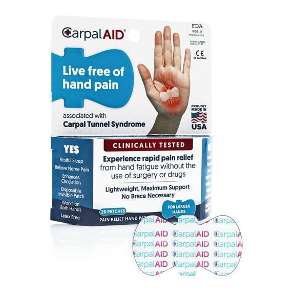 Carpal AID Clear Plastic Adhesive Hand-Based Carpal Tunnel Support for Either Hand SM20PK, 20 Ct
