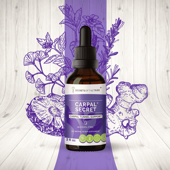 Secrets Of The Tribe Carpal Secret Blend Tincture Dietary Supplement, Natural Extract, Made from Bromelain, Pineapple, Turmeric, Ginkgo, Peppermint, Thyme, Basil 2 oz