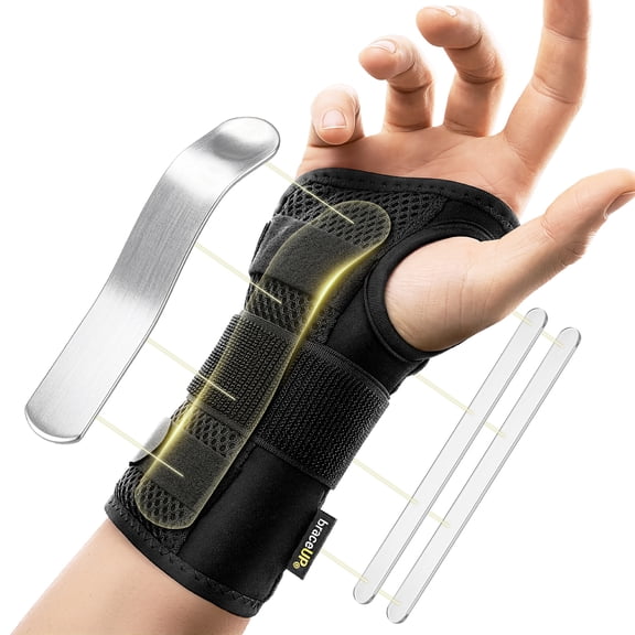 BraceUP Wrist Brace for Carpal Tunnel Relief  Right Hand Stabilizer with Metal Splint (L/XL, Right Hand)