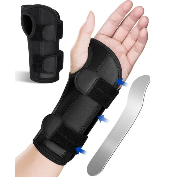 Carpal Tunnel Wrist Brace with Metal Wrist Splint for Night Sleep, Adjustable Wrist Support Men Women for Tendonitis Arthritis Pain Relief Balck (Small, Left Hand)