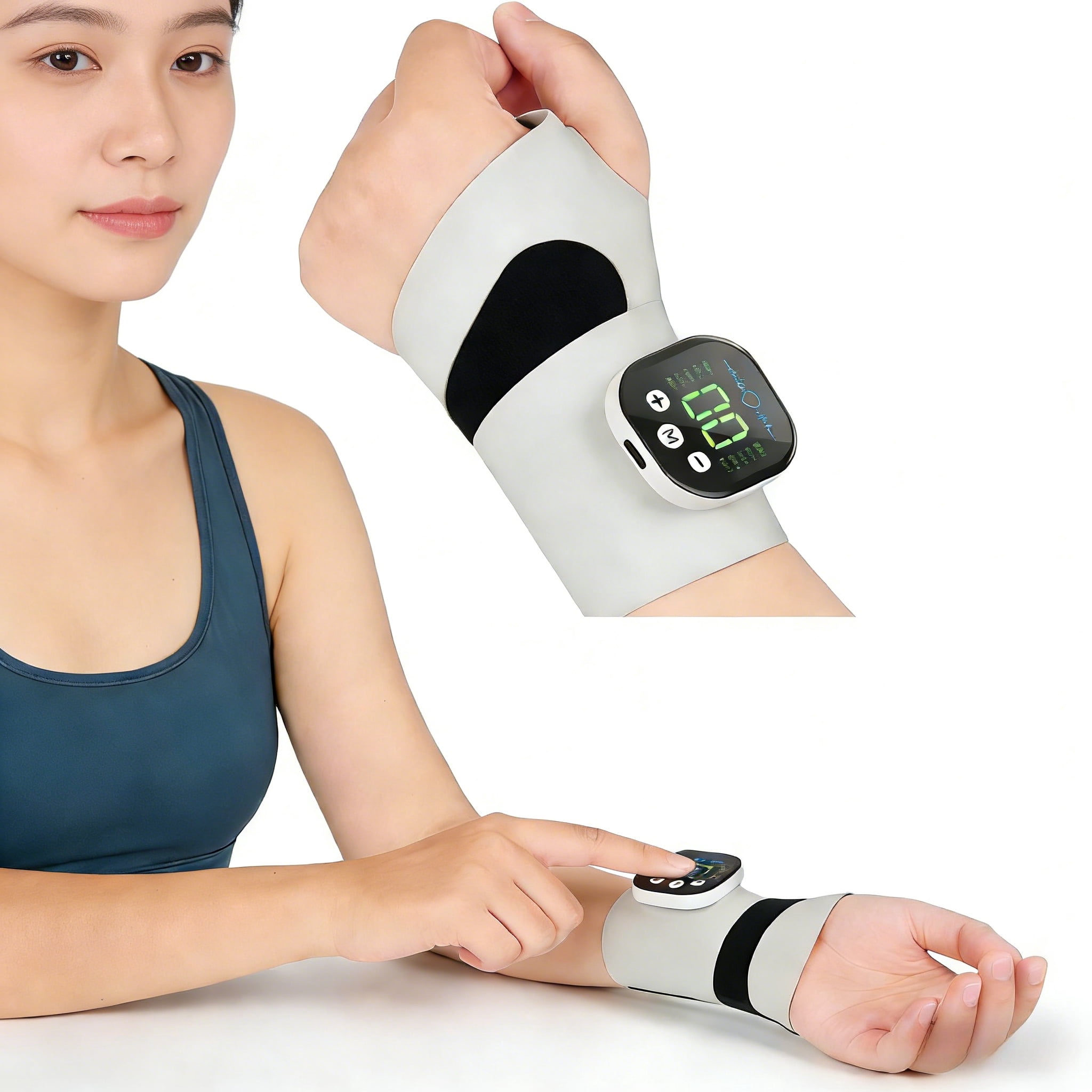Carpal Tunnel Wrist Massager with 8 Modes and 30 Strengths, Cordless Electric Hand Heating Pad, Ergonomic 360 Support, Detachable Magnetic Host