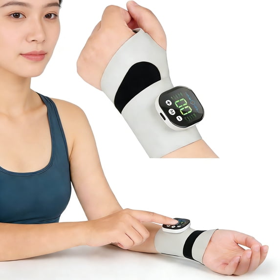 Carpal Tunnel Wrist Massager with 8 Modes and 30 Strengths, Cordless Electric Hand Heating Pad, Ergonomic 360 Support, Detachable Magnetic Host