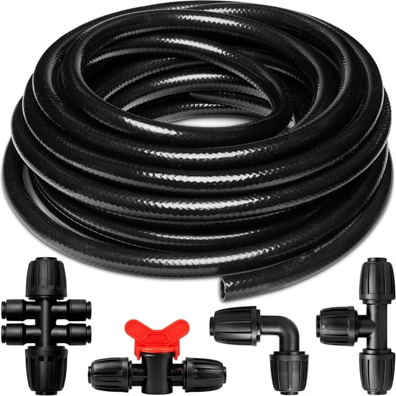 Carpathen 50 Ft 1/2 In Irrigation Tubing Mainline, Drip Irrigation Blank Distribution Hose for Push-To-Connect Garden Irrigation Systems, 4 Connectors Included