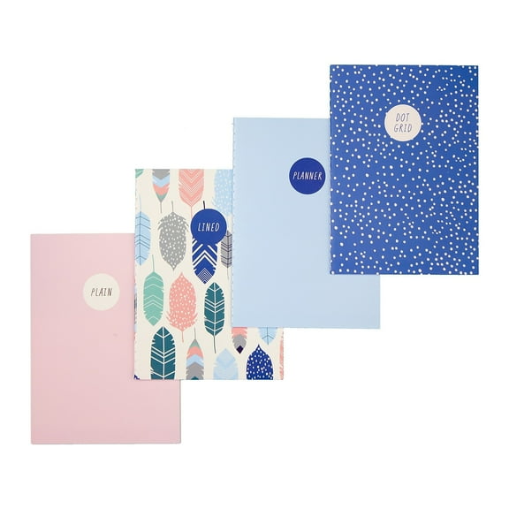 Carpe Diem Feathers 1-Subject Notebooks 4.1" x 5.8" 16 Sheets Ruled Assorted Colors 4/Pack (9368-CD)